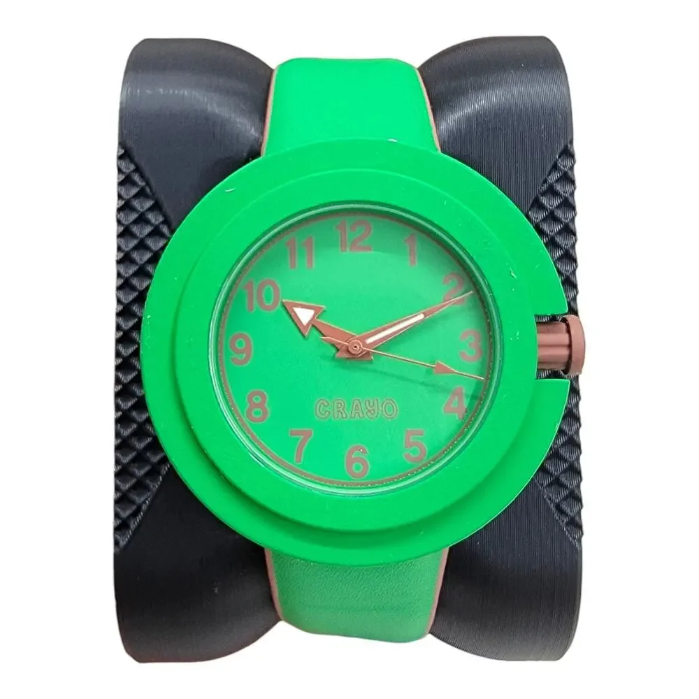 Crayo Crazy For Color Green Brown Analog Quartz Watch Silicone Band Battery